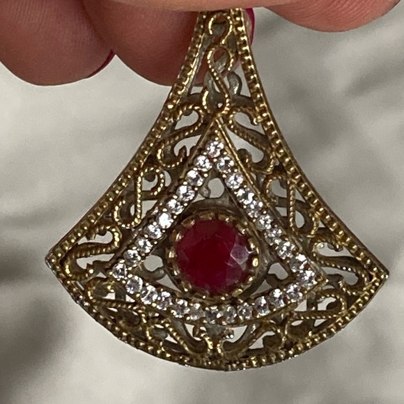 Large Turkish Ruby & Diamond Pendant. Vintage. - Picture 11 of 13
